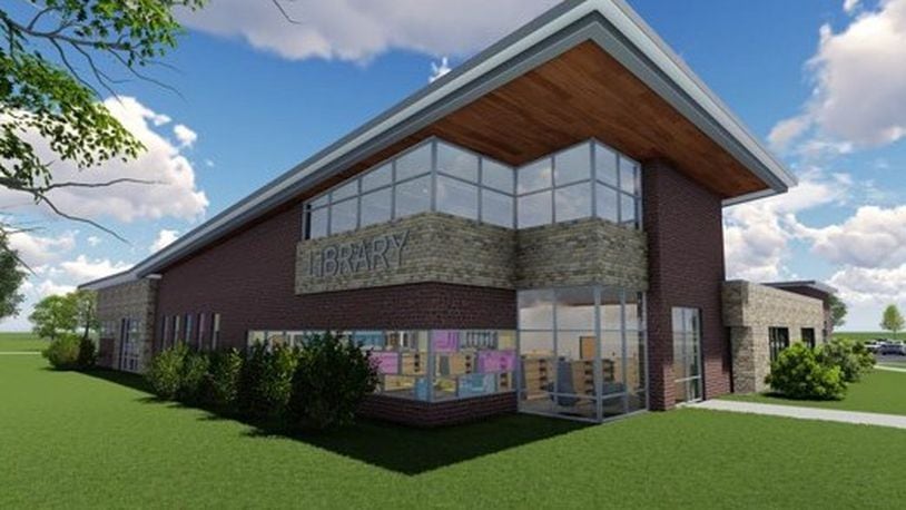 This rendering represents what the West Carrollton branch of the Dayton Metro Library was to look like when it reopens. The branch holds a grand reopening next week. CONTRIBUTED ILLUSTRATION
