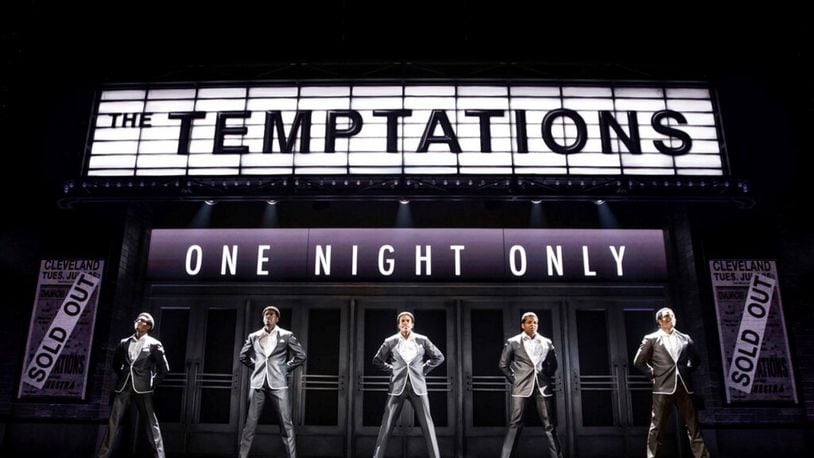 This image released by DKC O&amp;M Co. shows from left to right, Ephraim Sykes, Jawan M. Jackson, Jeremy Pope, Derrick Baskin and James Harkness in a scene from “Ain t Too Proud The Life and Times of the Temptations.”