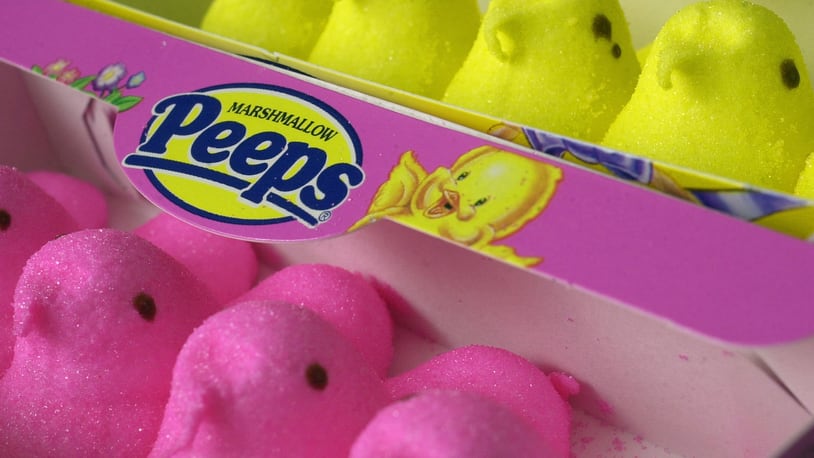 Pink and yellow Marshmallow Peeps are seen April 18, 2003 in Warminster, Pennsylvania. (Photo:  William Thomas Cain/Getty Images)