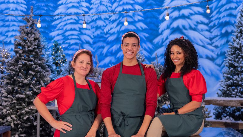 Dayton resident Becky Beverly (left), the owner of Icing On Top — Becky’s Cakes, is a contestant on Food Network’s “Holiday Wars,” premiering Sunday, Nov. 5 at 9 p.m. She is joined by teammates (left to right) Aaron Davis and Nayara Ranieri (FOOD NETWORK)