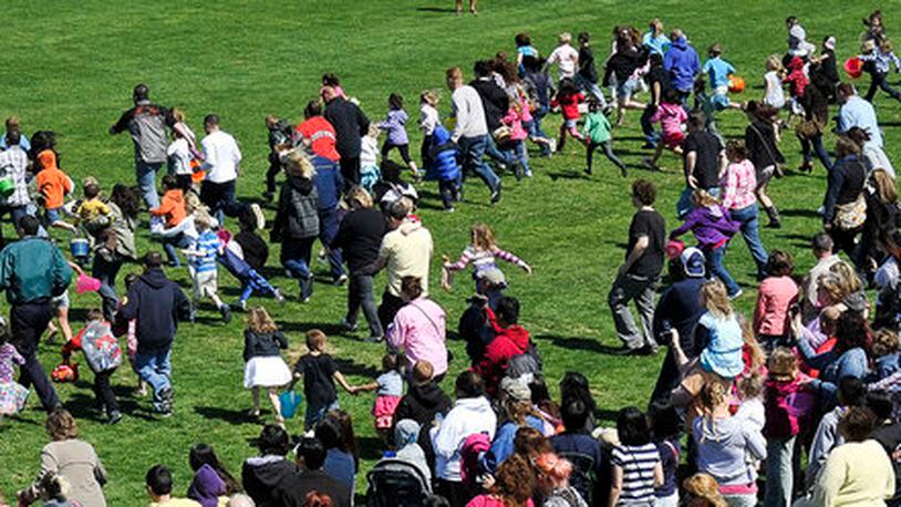 Young's Jersey Dairy held their 30th annual Easter Egg Hunt Sunday. Hundreds of children and their parents dashed across the Dairy's driving range trying to collect their share of the 5,400 hard boiled and dyed Easter Eggs during the annual tradition.