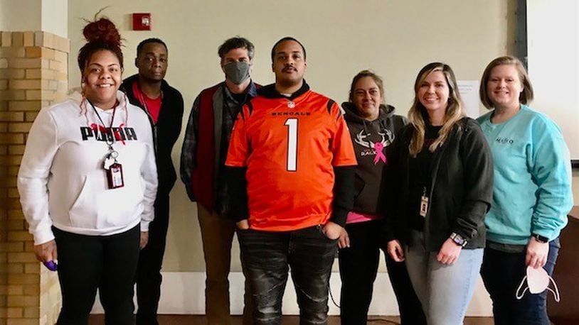 The Miami Valley Housing Opportunities homeless outreach team  includes (L-R) Sierra Hicks, Terrance Smith, Andy Altenburg, Kimo Scott, Amy Muran, Olivia Albertson and Program Services Director Heather Wilson. The team helps provide services to people living on the streets. CONTRIBUTED
