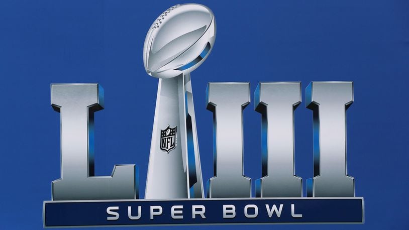 Jan. 22, 2019 Atlanta: A Super Bowl logo covers a wall outside Mercedes-Benz Stadium on Tuesday, Jan. 22, 2019, in Atlanta.   Curtis Compton/ccompton@ajc.com