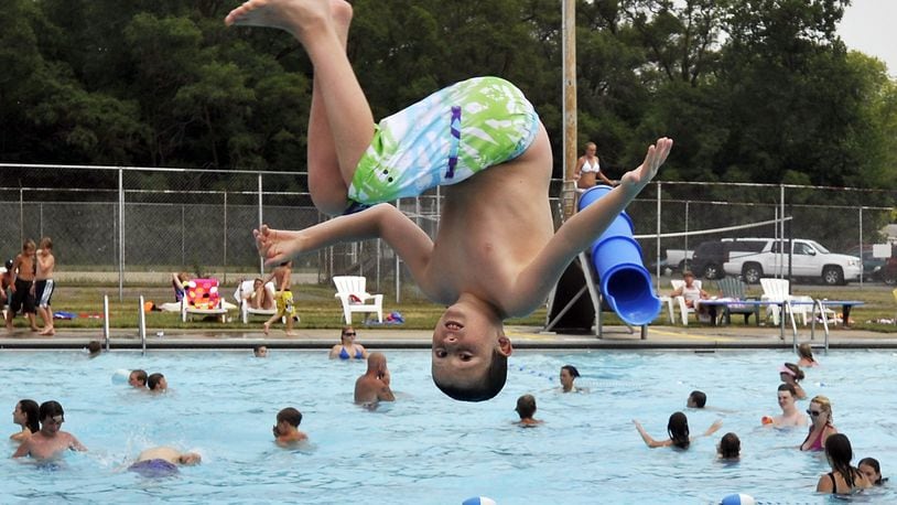 New Carlisle’s city owned and operated public pool will be open daily from noon to 8 p.m. beginning Saturday, May 28. That schedule will run until Sunday, July 31. Bill Lackey/Staff