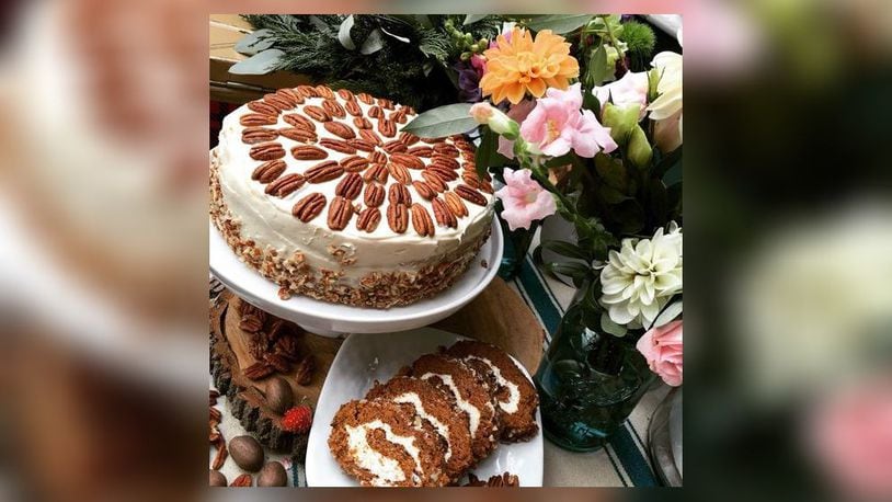 Pumpkin pecan cake from Azra’s Mediterranean Cuisine and flowers from Consider the Lilies, both vendors at the 2nd Street Market in Dayton. Photo from Azra’s Mediterranean Cuisine Facebook page