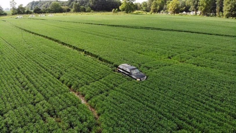 Indiana State Police arrested a man who led them on a chase after his vehicle became stuck in a bean field.
