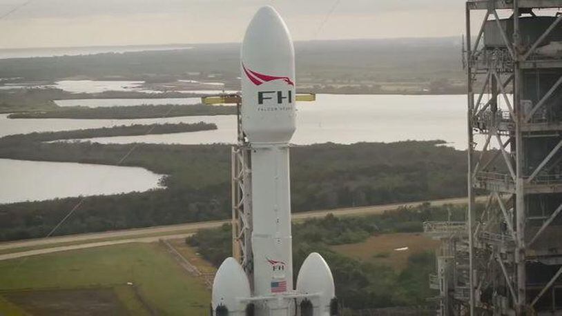 The SpaceX Falcon Heavy rocket is scheduled to lift off Monday from Kennedy Space Center. (Photo: WFTV.com)