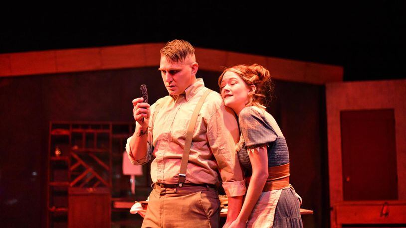 Philip Drennen (Sweeney Todd) and Melissa Hall (Mrs. Nellie Lovett) in TheatreLab Dayton's production of "Sweeney Todd," slated through Oct. 29 in the PNC Arts Annex. CONTRIBUTED